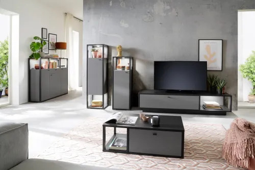 Wohnwand Wohnkombination Luxor 1 | Royal grey / anthrazit | 3-teilig | LED Beleuchtung