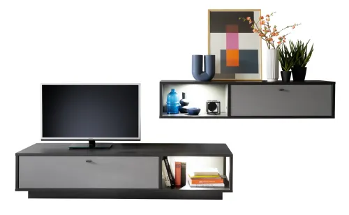 Wohnwand Wohnkombination Luxor | Royal Grey / anthrazit | 2-teilig