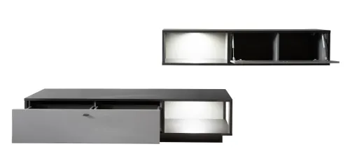 Wohnwand Wohnkombination Luxor | Royal Grey / anthrazit | 2-teilig | LED Beleuchtung