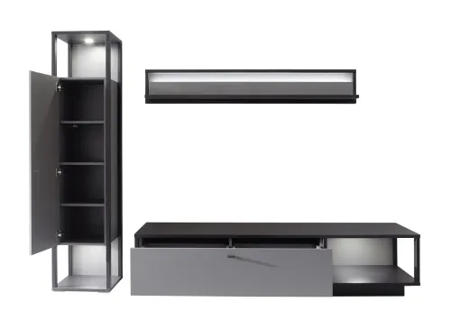 Wohnwand Wohnkombination Luxor | Royal grey / anthrazit | 3-teilig