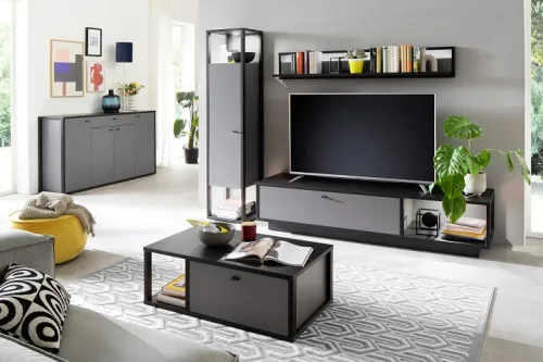 Wohnwand Wohnkombination Luxor | Royal grey / anthrazit | 3-teilig