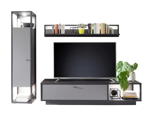 Wohnwand Wohnkombination Luxor | Royal grey / anthrazit | 3-teilig | LED Beleuchtung