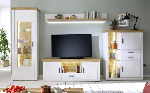 Wohnwand Wohnkombination Madrid | Landhaus | Pinie Aurelio/ Grandson Oak | 4-teilig