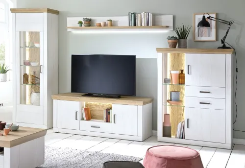 Wohnwand Wohnkombination Madrid | Landhaus | Pinie Aurelio/ Grandson Oak | 4-teilig