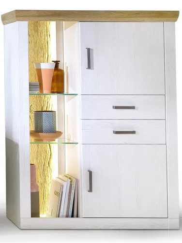 Wohnwand Wohnkombination Madrid | Landhaus | Pinie Aurelio/ Grandson Oak | 4-teilig | LED Beleuchtung