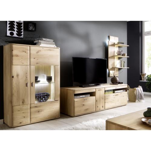 Wohnwand Wohnkombination Ravello 2 | Balkeneiche Bianco | 3-teilig | LED Beleuchtung