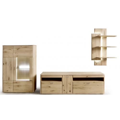 Wohnwand Wohnkombination Ravello 2 | Balkeneiche Bianco | 3-teilig | LED Beleuchtung