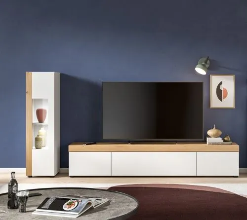 Wohnwand Wohnkombination Ruda | 2-teilig | weiß / Artisan Eiche