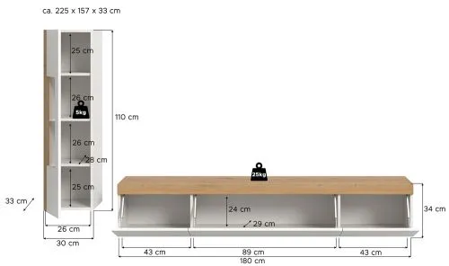 Wohnwand Wohnkombination Ruda | 2-teilig | weiß / Artisan Eiche