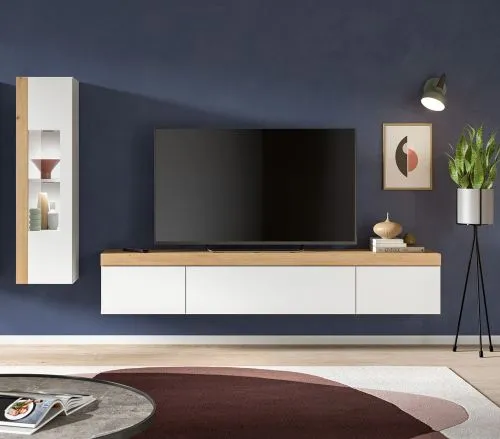 Wohnwand Wohnkombination Ruda | 2-teilig | weiß / Artisan Eiche