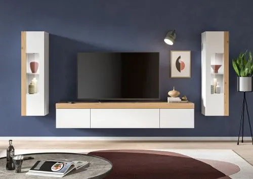 Wohnwand Wohnkombination Ruda | 3-teilig | weiß / Artisan Eiche