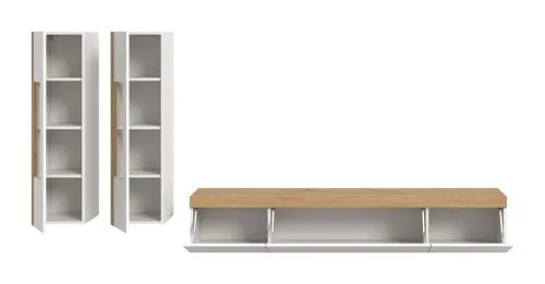 Wohnwand Wohnkombination Ruda | 3-teilig | weiß / Artisan Eiche