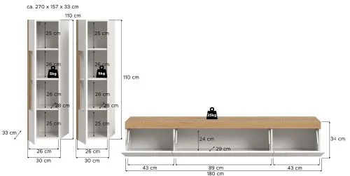 Wohnwand Wohnkombination Ruda | 3-teilig | weiß / Artisan Eiche