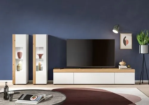 Wohnwand Wohnkombination Ruda | 3-teilig | weiß / Artisan Eiche