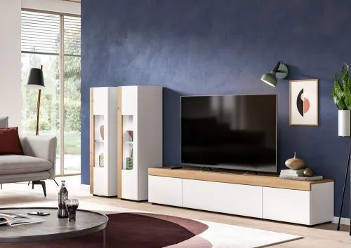 Wohnwand Wohnkombination Ruda | 3-teilig | weiß / Artisan Eiche