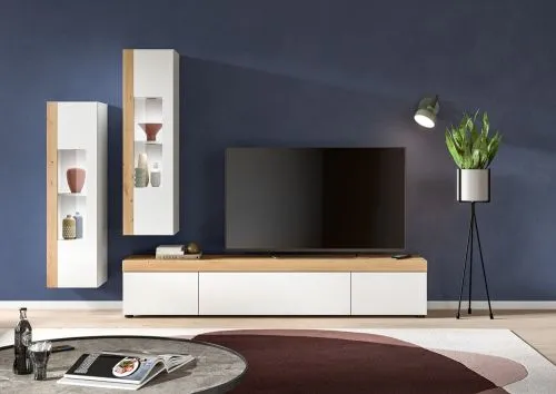 Wohnwand Wohnkombination Ruda | 3-teilig | weiß / Artisan Eiche