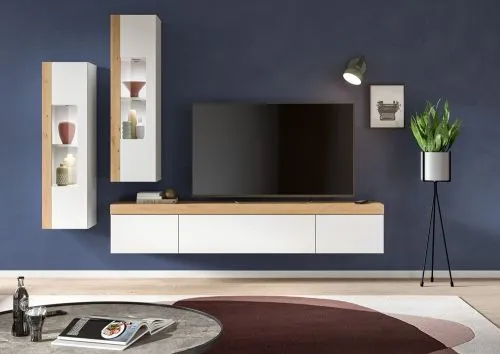 Wohnwand Wohnkombination Ruda | 3-teilig | weiß / Artisan Eiche