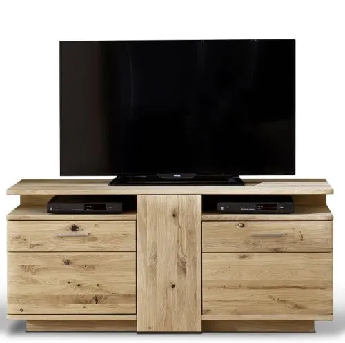 Wohnwand Wohnkombination Santori | Eiche Bianco | 4-teilig | LED Beleuchtung