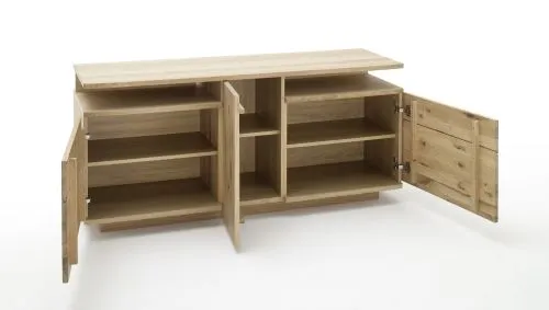 Wohnwand Wohnkombination Santori | Eiche Bianco | 4-teilig | LED Beleuchtung