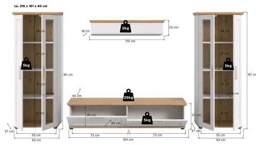 Wohnwand Wohnkombination Verona 2 | 4-teilig | Sibiu Lärche