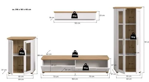 Wohnwand Wohnkombination Verona 4 | 4-teilig | Sibiu Lärche