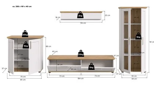 Wohnwand Wohnkombination Verona | 4-teilig | Sibiu Lärche