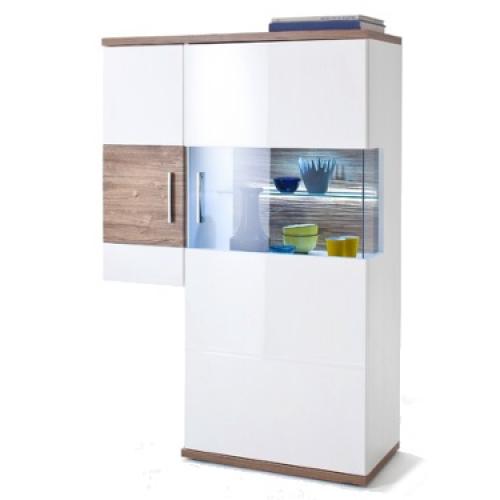 Zustellschrank Luzern | weiß Hochglanz / Sterling Oak | LED Beleuchtung