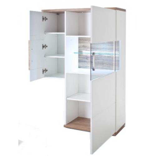 Zustellschrank Luzern | weiß Hochglanz / Sterling Oak | LED Beleuchtung