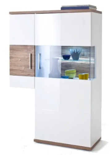 Zustellschrank Luzern | weiß Hochglanz / Sterling Oak | mit 1er Set LED Unterbauspot